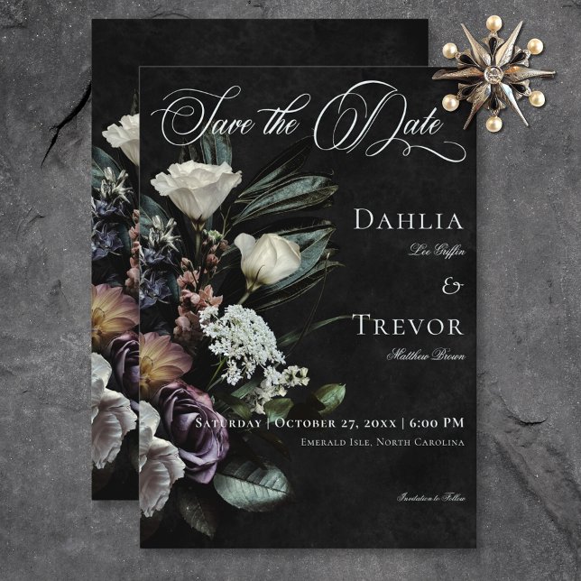 Save The Date Dark Gothic Mystérieux Muted Floral Mariage (Dark Gothic Mysterious Muted Floral Wedding Save The Date)