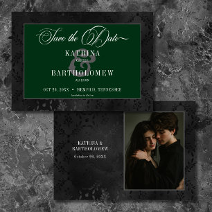 Save The Date Dark Gothique Noir Floral Satin Damask Vert Photo