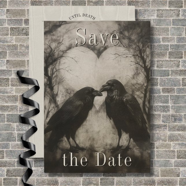 Save The Date Dark Gothique Noir & Tan Raven Couple Mariage (Dark Gothic Black & Tan Raven Couple Wedding Save The Date)
