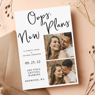 Save The Date Date de changement blanc Mariage Photo Postponton
