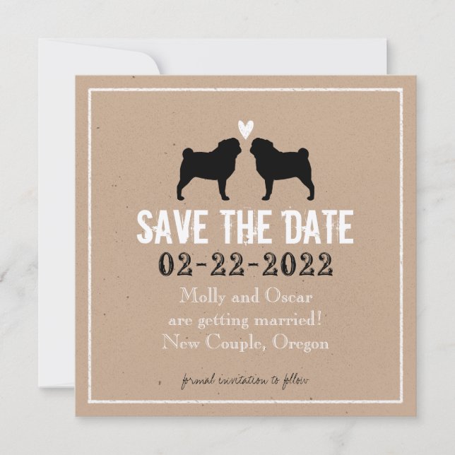 Save The Date Date de sauvegarde pour le mariage de Pug (Devant)