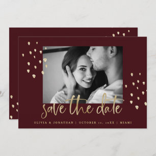 Save The Date Date d'or Gold Script Bourgogne avec photo