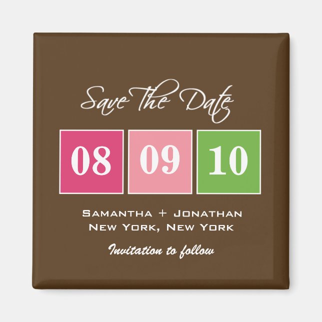 Save the Date: Datumsblöcke - Fuchsia Green Magnet (Vorne)