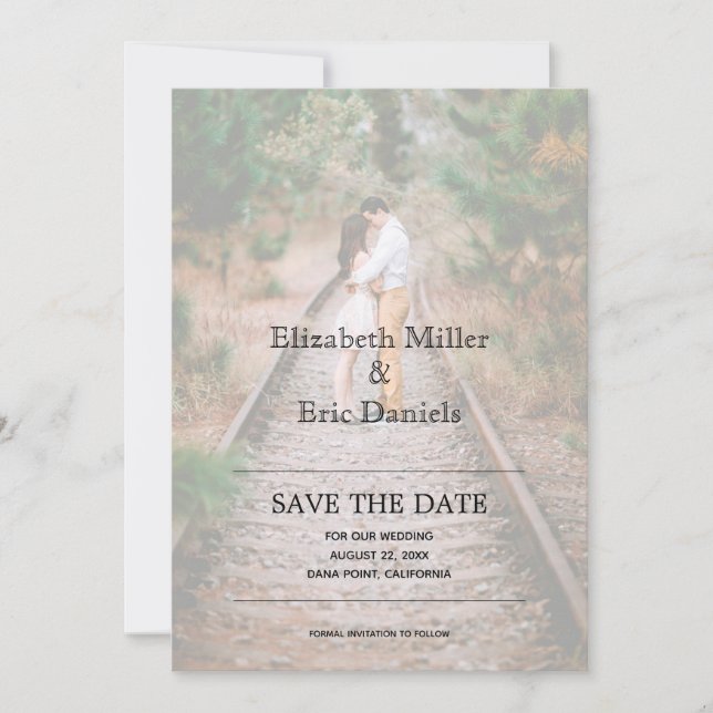 Save The Date Décontracté Faux Vellum Fiançailles Photo Enregist (Devant)