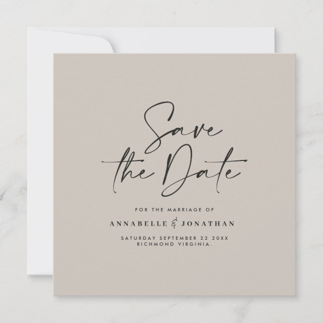 Save The Date Décontracté script gris moderne minimum mariage (Devant)
