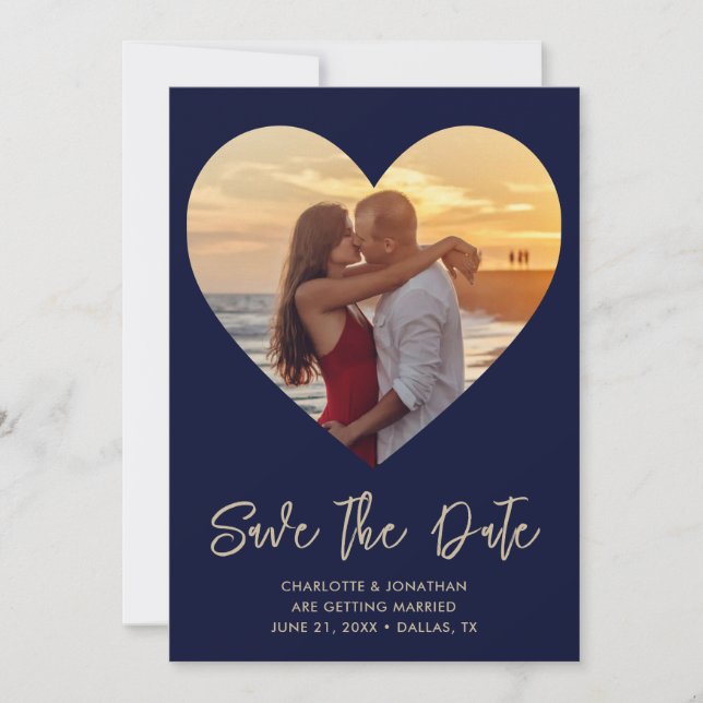 Save The Date Découpe Gold & Blue Heart Pour Mariage Photo (Devant)