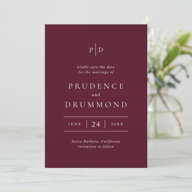 Save The Date Deep Burgundy Elegant Classic Wedding (Debout devant)