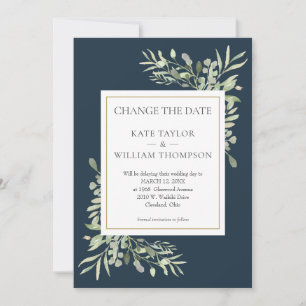 Save The Date Deep Sea Blue Modifier le Mariage Date Greenery