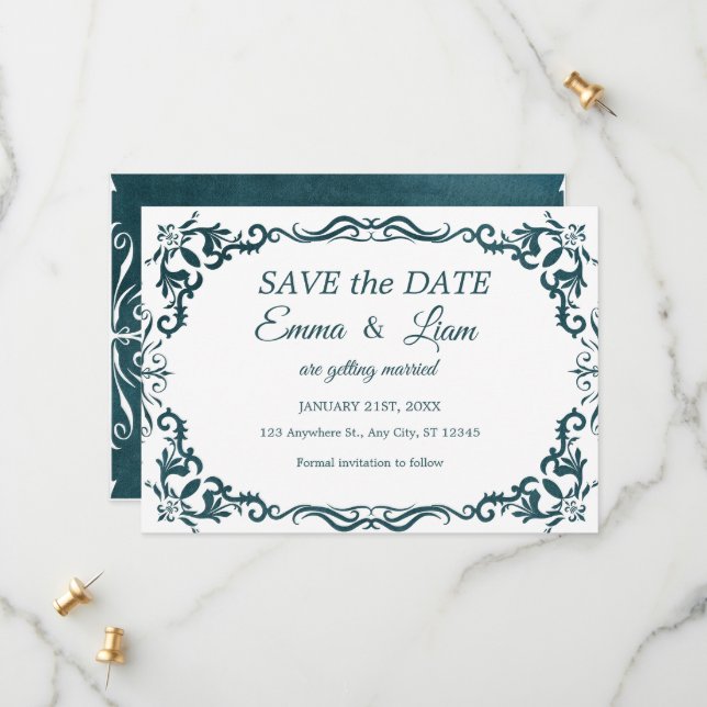 Save The Date Deep Teal Blue Talavera Mexican Wedding (Devant/Arrière en situation)