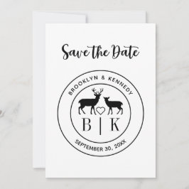 Save The Date Deer Monogram Mariage campagnard rustique Nom du c