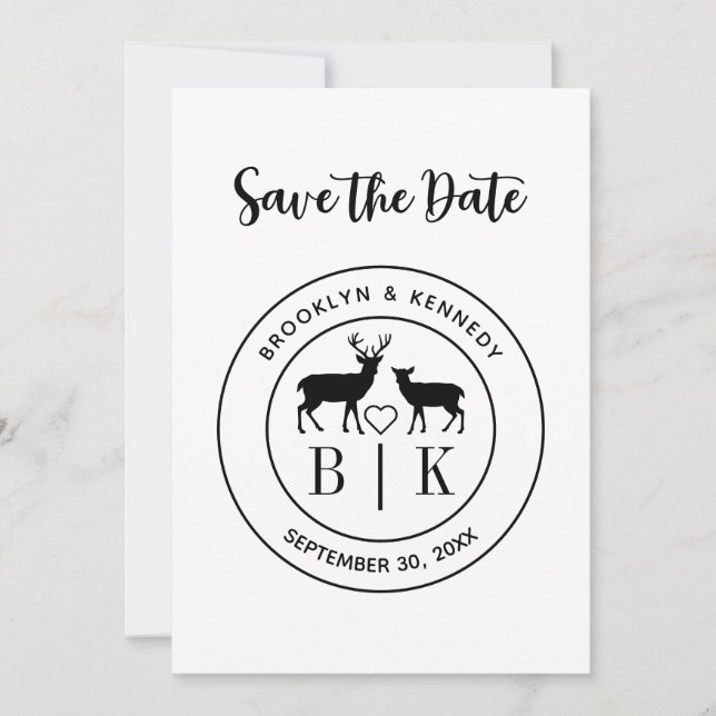 Save The Date Deer Monogram Mariage campagnard rustique Nom du c (Devant)