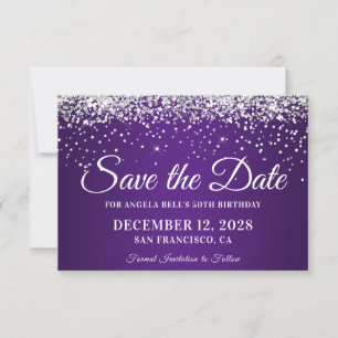 Save The Date Dégradé de pourpre royal pailleté d'argent pour 50