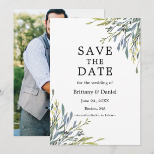Save The Date Délicat aquarelle Botanique de la verdure Photo
