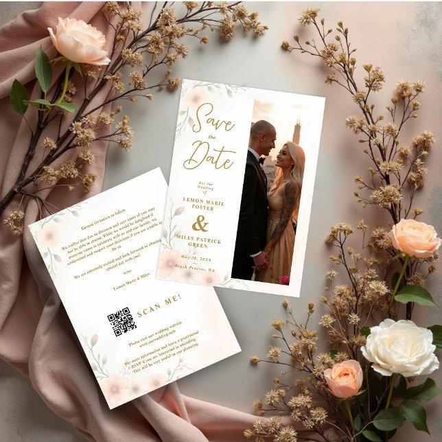 Save The Date Delicate & Exquisite Romantic Pastel Wedding (Delicate & Exquisite Romantic Pastel Colors Wedding Save the Date Cards with Original Vertical Photo)
