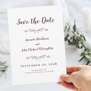 Save The Date Delicic Burgundy Script Romantique Calligraphie Ch