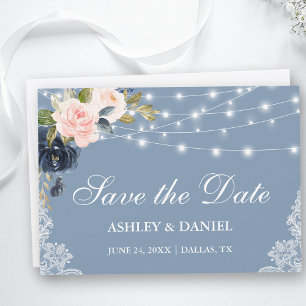 Save The Date Dentelle à cordes florales rose bleu foncé
