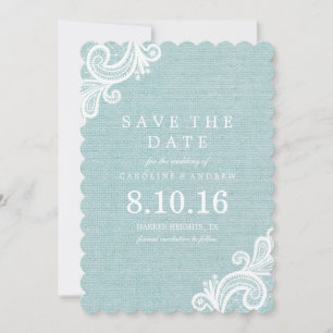 Save The Date Dentelle bleue et Burlap Enregistrer la date