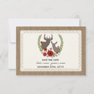 Save The Date Dentelle Burlap Inspiré Cerf Noël Enregistrer La D