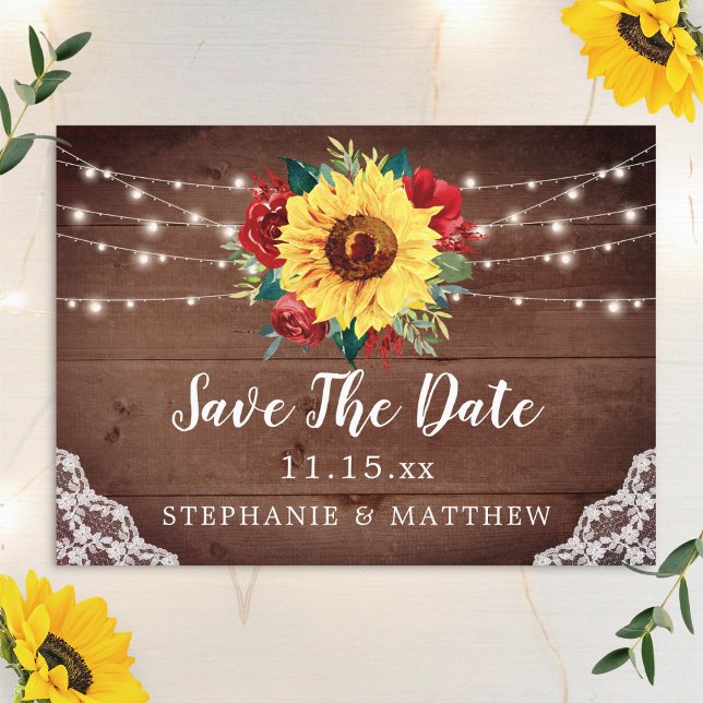 Save The Date Dentelle de tournesol rustique Mariage de automne  (Créateur téléchargé)