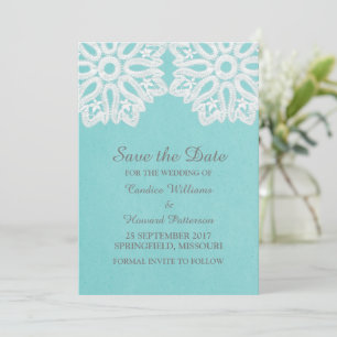 Save The Date Dentelle élégante Turquoise Enregistrer l'Invitati