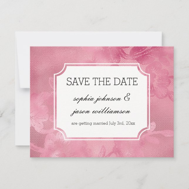 Save The Date Dentelle florale rose enregistrer la date (Devant)