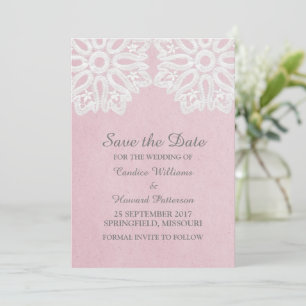 Save The Date Dentelle rose élégante Enregistrer l'Invitation de