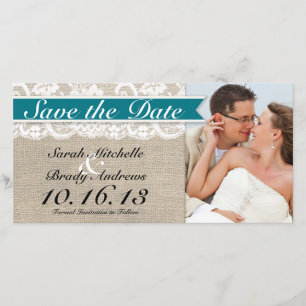 Save The Date Dentelles et Burlap Look Enregistrer la date -Turq