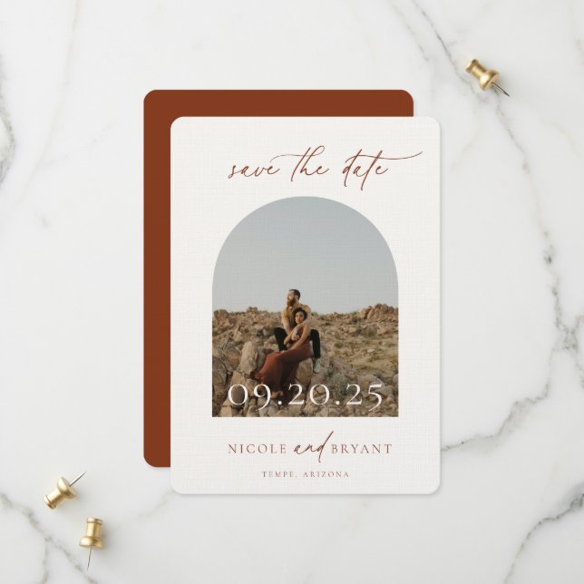 Save The Date Desert Sienna Arch Frame Mariage Enregistrer La Da (Devant/Arrière en situation)