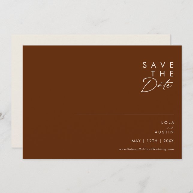 Save The Date Désert simple | Cinnamon foncé horizontal (Devant / Derrière)