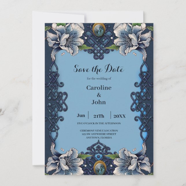 Save The Date Design élégant bleu celtique (Devant)