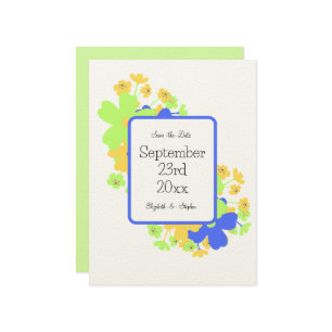 Save The Date Design floral élégant en bleu vert jaune
