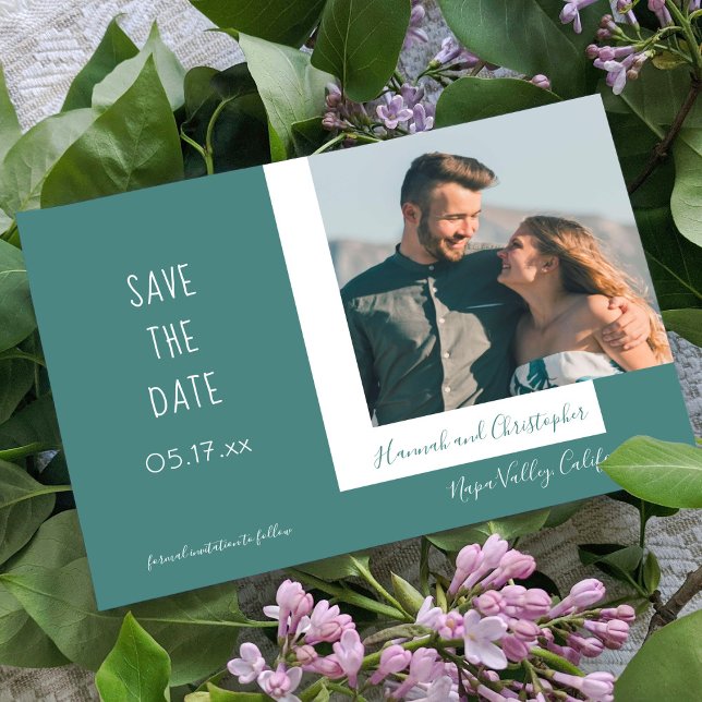 Save The Date Design Moderne Chic Turquoise Photo Simple Mariage (Créateur téléchargé)