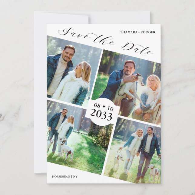Save The Date Design Oblique Moderne 4 Photos Collage (Devant)