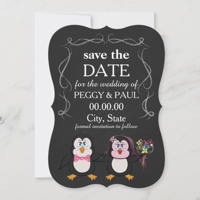 Save The Date dessin animé pingouin enregistrer la date (Devant)