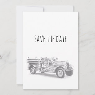 Save The Date dessin au crayon vintage pour camion à feu