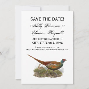 Save The Date Dessin coloré d'un faisan de gibier vintage