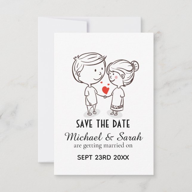 Save The Date Dessin de couple mignon Enregistrer la date Mariag (Devant)