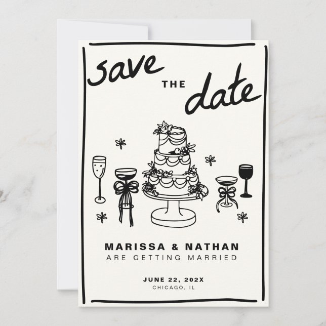 Save The Date Dessiné ensemble Mariage avec photo (Devant)