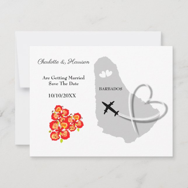 Save The Date Destination de mariage à la Barbade, gardez la dat (Devant)