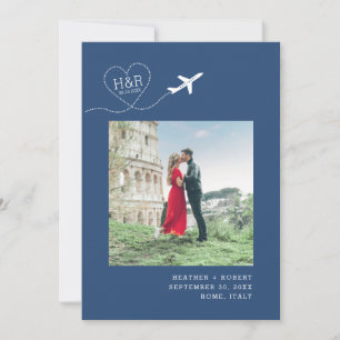 Save The Date Destination Mariage bleu avion Monogramme photo