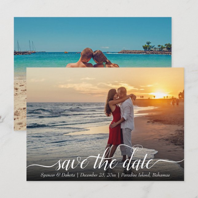 Save The Date Destination Mariage manuscrit moderne 2 photo (Devant / Derrière)