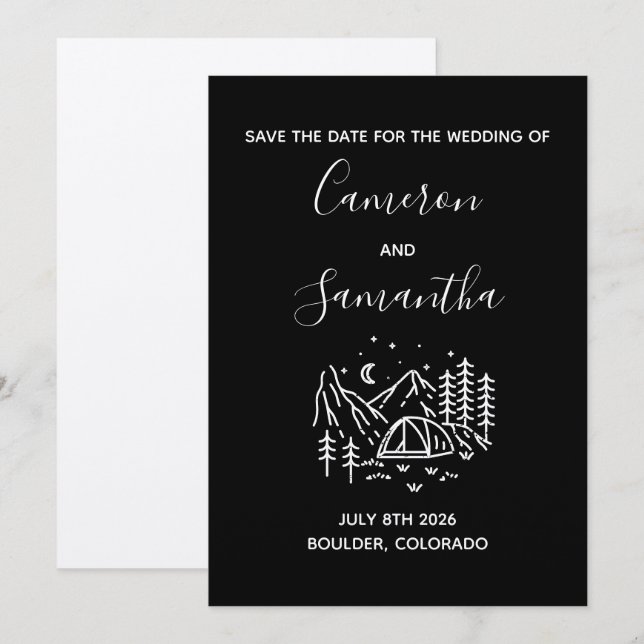 Save The Date Destination moderne mariage de camping enregistrer (Devant / Derrière)
