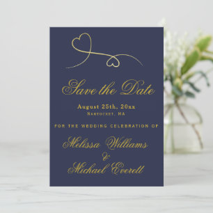 Save the date   Deux Coeurs d'or Mariage bleu mari
