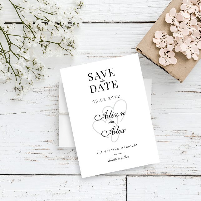 Save The Date Deux Coeurs Élégant Script Enregistrer la date (Créateur téléchargé)