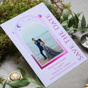 Save The Date Deux photos célestes rose lavande mystique