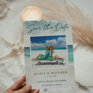 Save The Date Deux photos d'océan de plage à l'aquarelle moderne