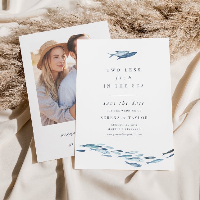 Save The Date Deux poissons de moins dans la mer Photo nautique (Créateur téléchargé)