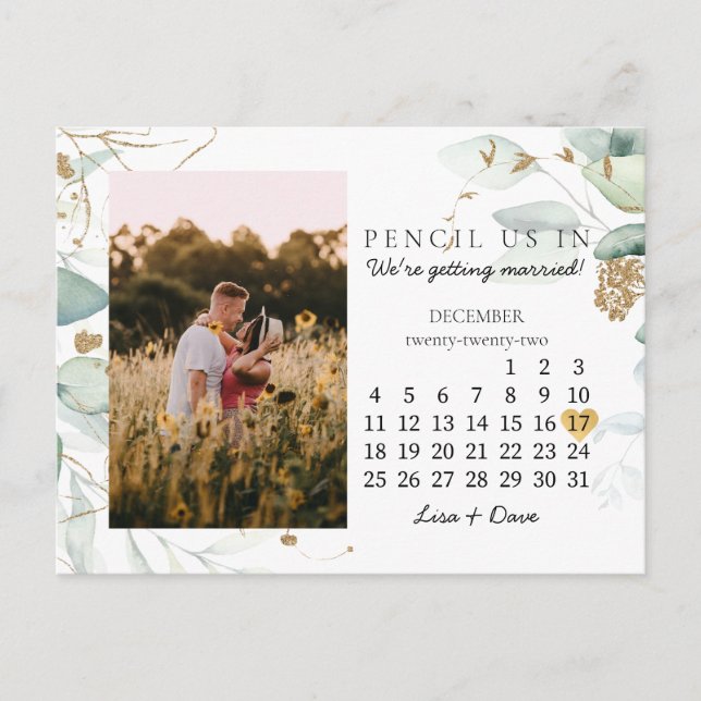Save the Date Dezember 2022 Botanisches Elegant Postkarte (Vorderseite)