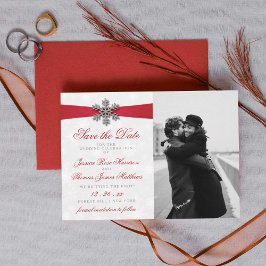 Save The Date Diamante Flocon de neige et Ruban rouge Mariage d'