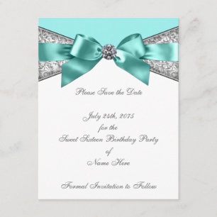 Save The Date Diamants Blancs Bleu Turquoise Enregistrer la Date